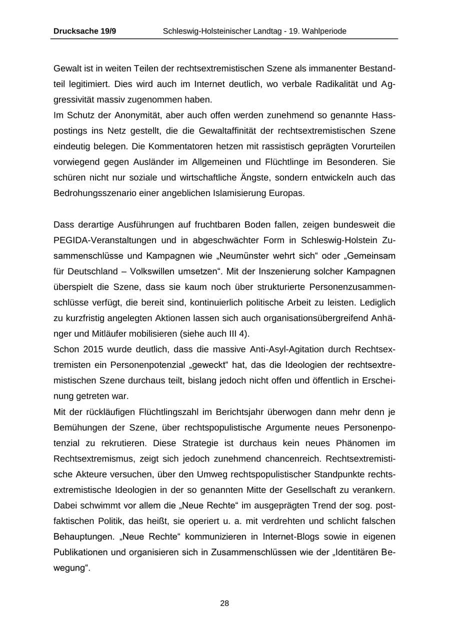 Seite 28 des Verfassungsschutzbericht 2016 Schleswig-Holstein