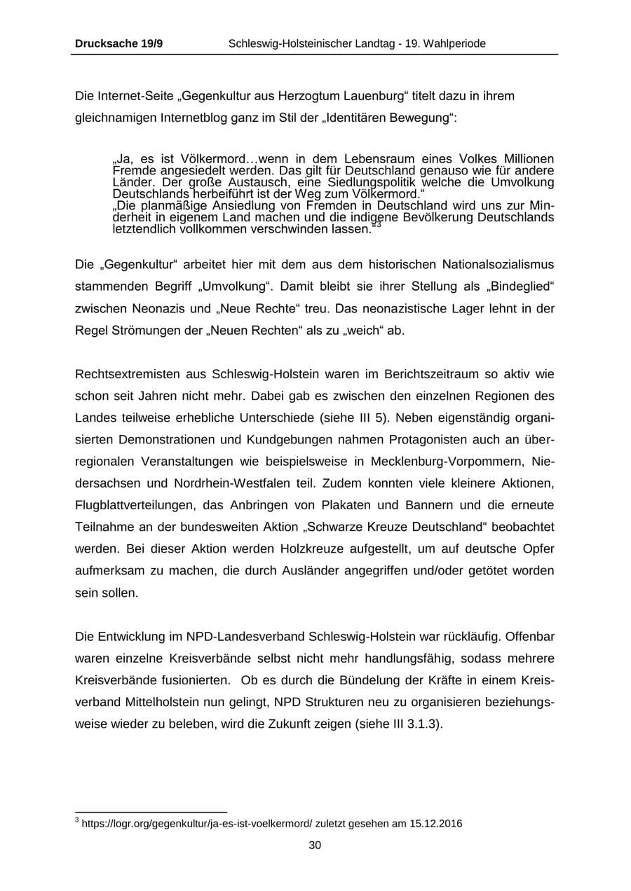 Seite 30 des Verfassungsschutzbericht 2016 Schleswig-Holstein