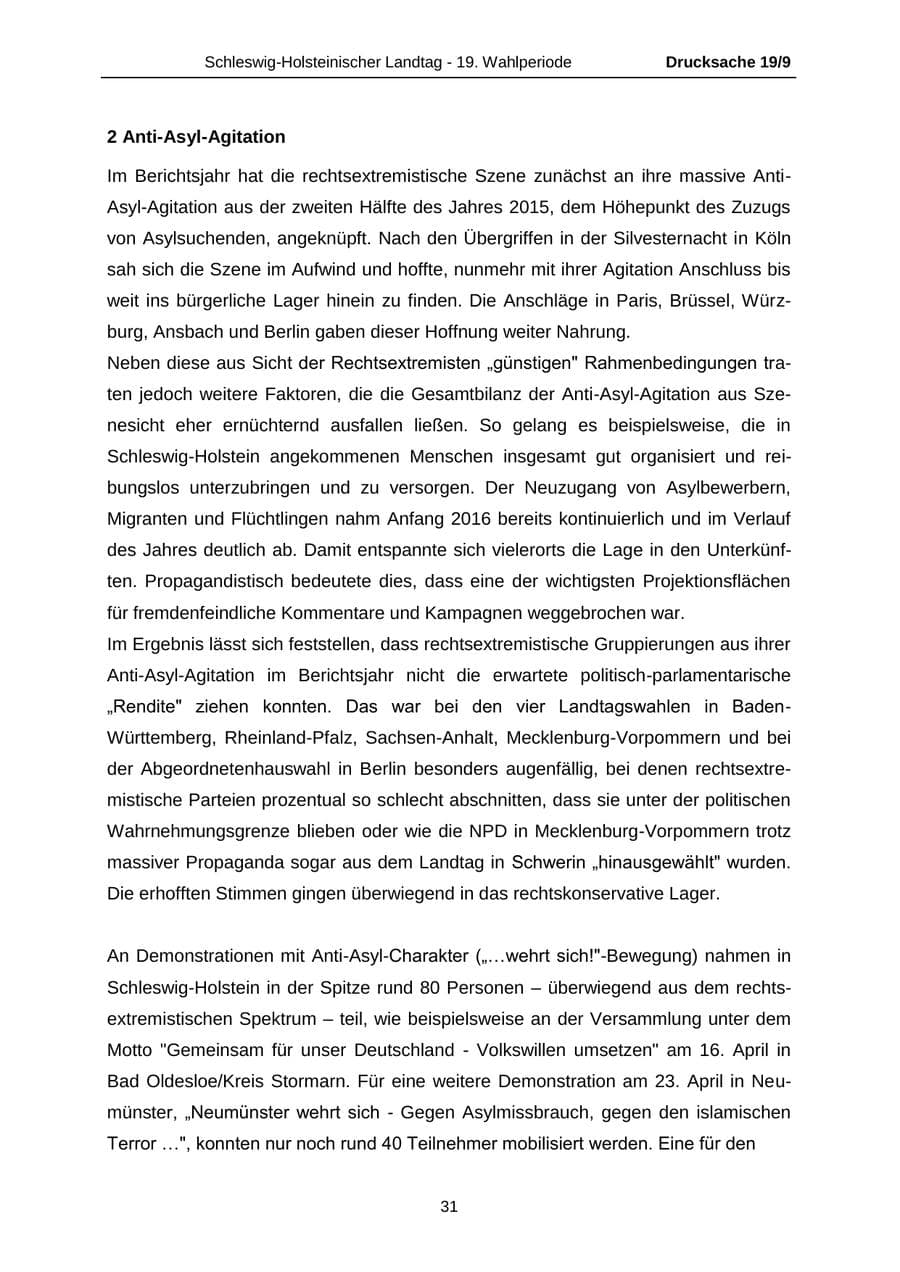 Seite 31 des Verfassungsschutzbericht 2016 Schleswig-Holstein