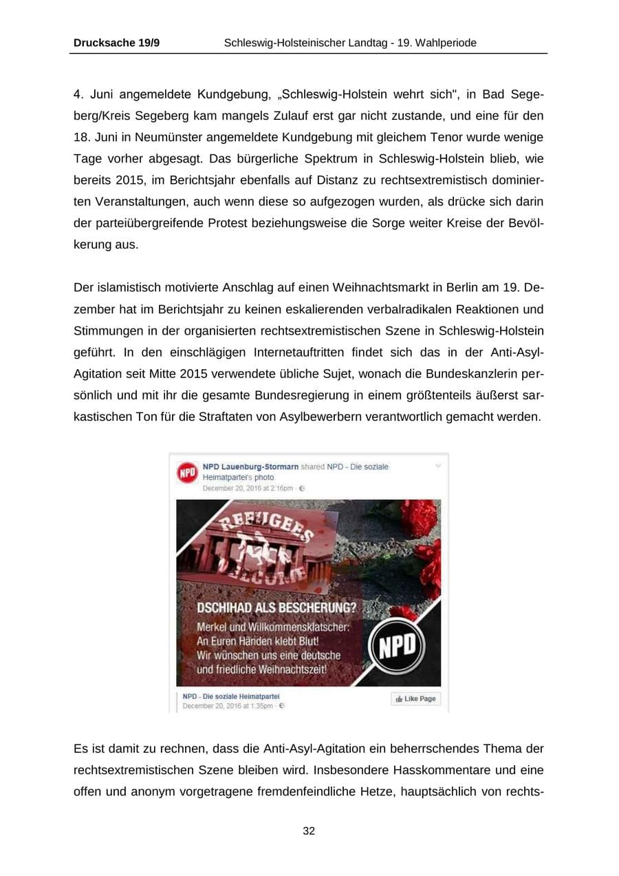 Seite 32 des Verfassungsschutzbericht 2016 Schleswig-Holstein