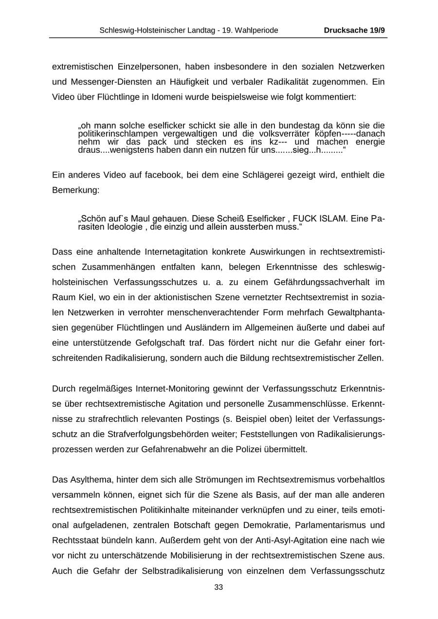 Seite 33 des Verfassungsschutzbericht 2016 Schleswig-Holstein