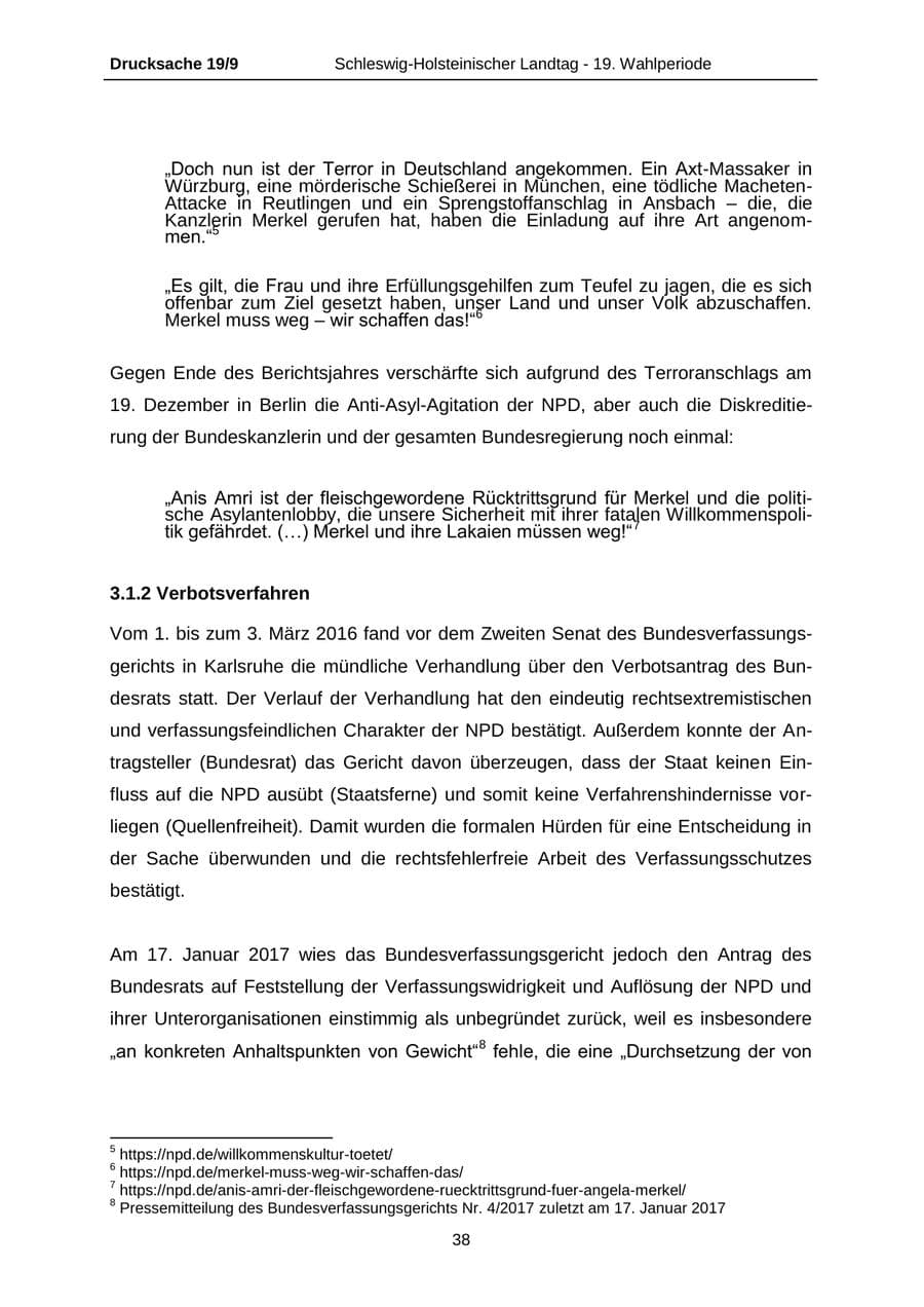 Seite 38 des Verfassungsschutzbericht 2016 Schleswig-Holstein