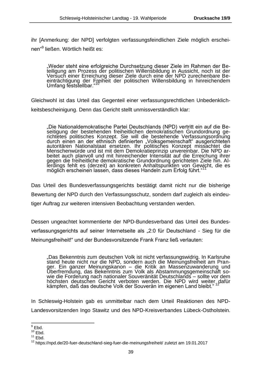 Seite 39 des Verfassungsschutzbericht 2016 Schleswig-Holstein