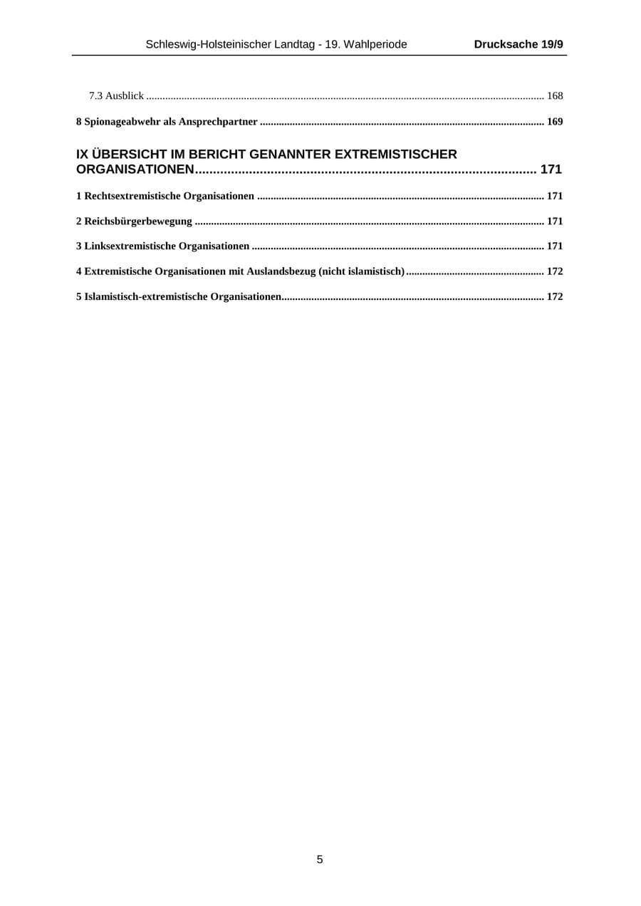Seite 5 des Verfassungsschutzbericht 2016 Schleswig-Holstein