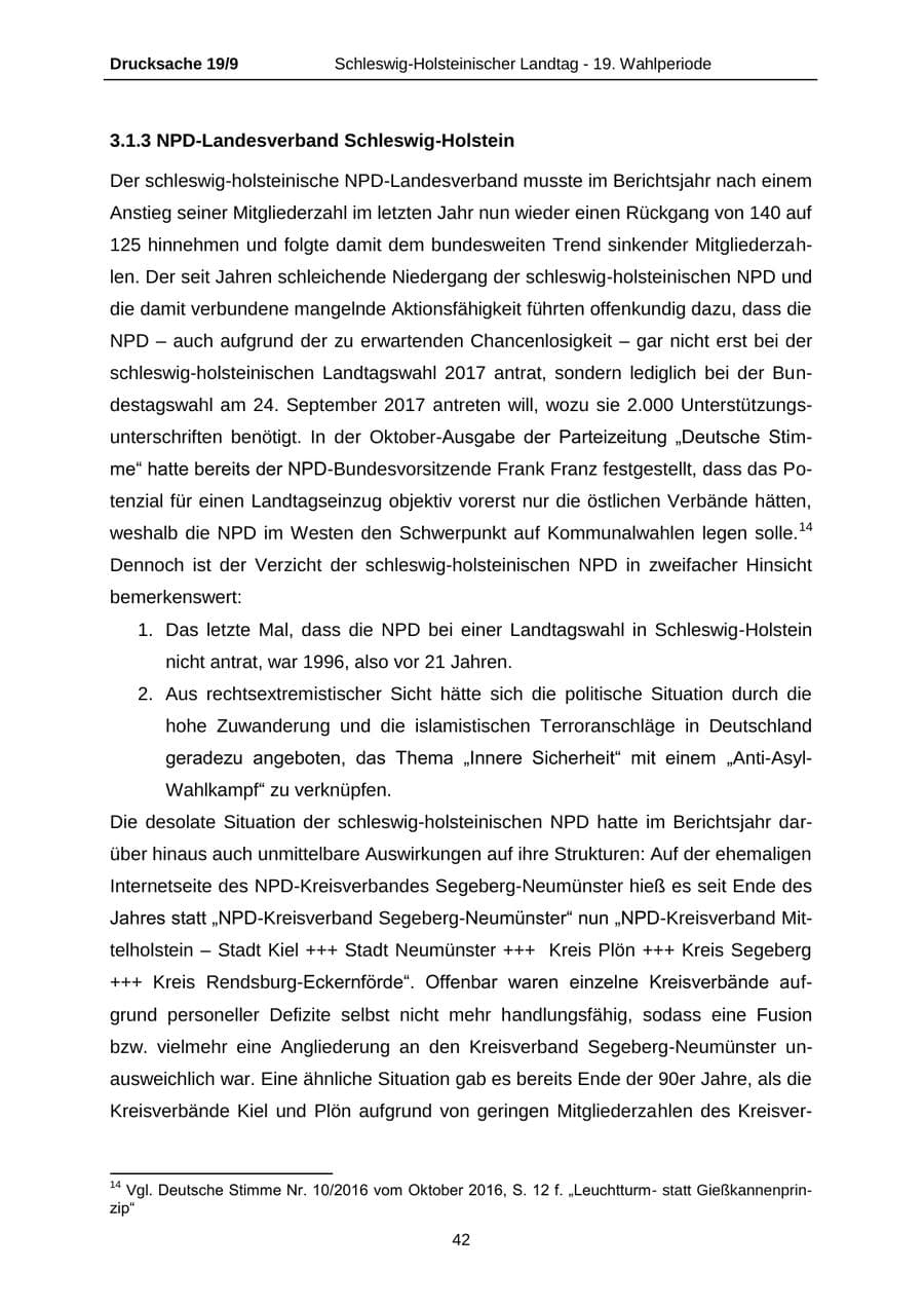 Seite 42 des Verfassungsschutzbericht 2016 Schleswig-Holstein