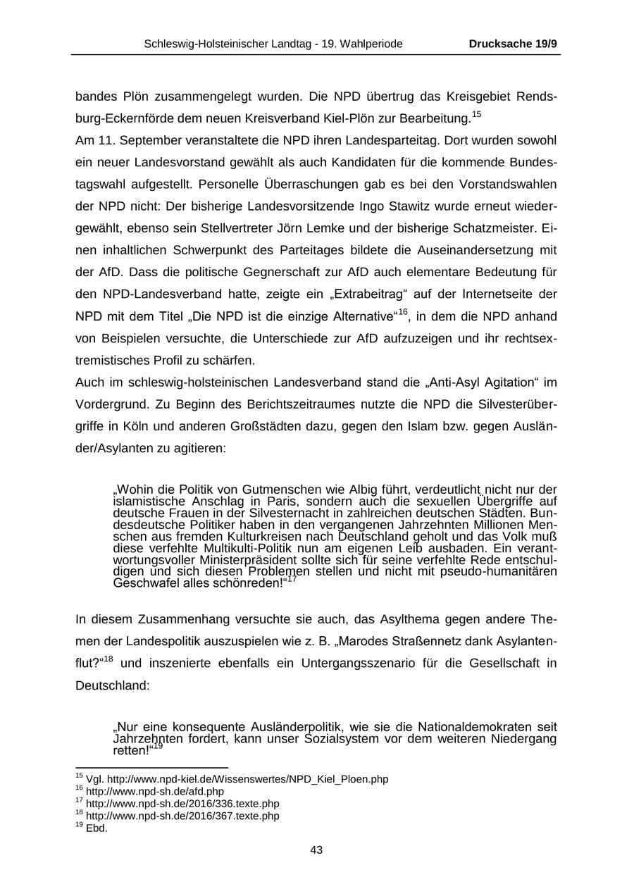 Seite 43 des Verfassungsschutzbericht 2016 Schleswig-Holstein