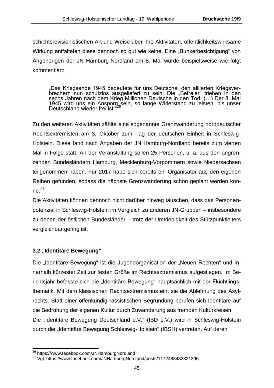 Seite 45 des Verfassungsschutzbericht 2016 Schleswig-Holstein