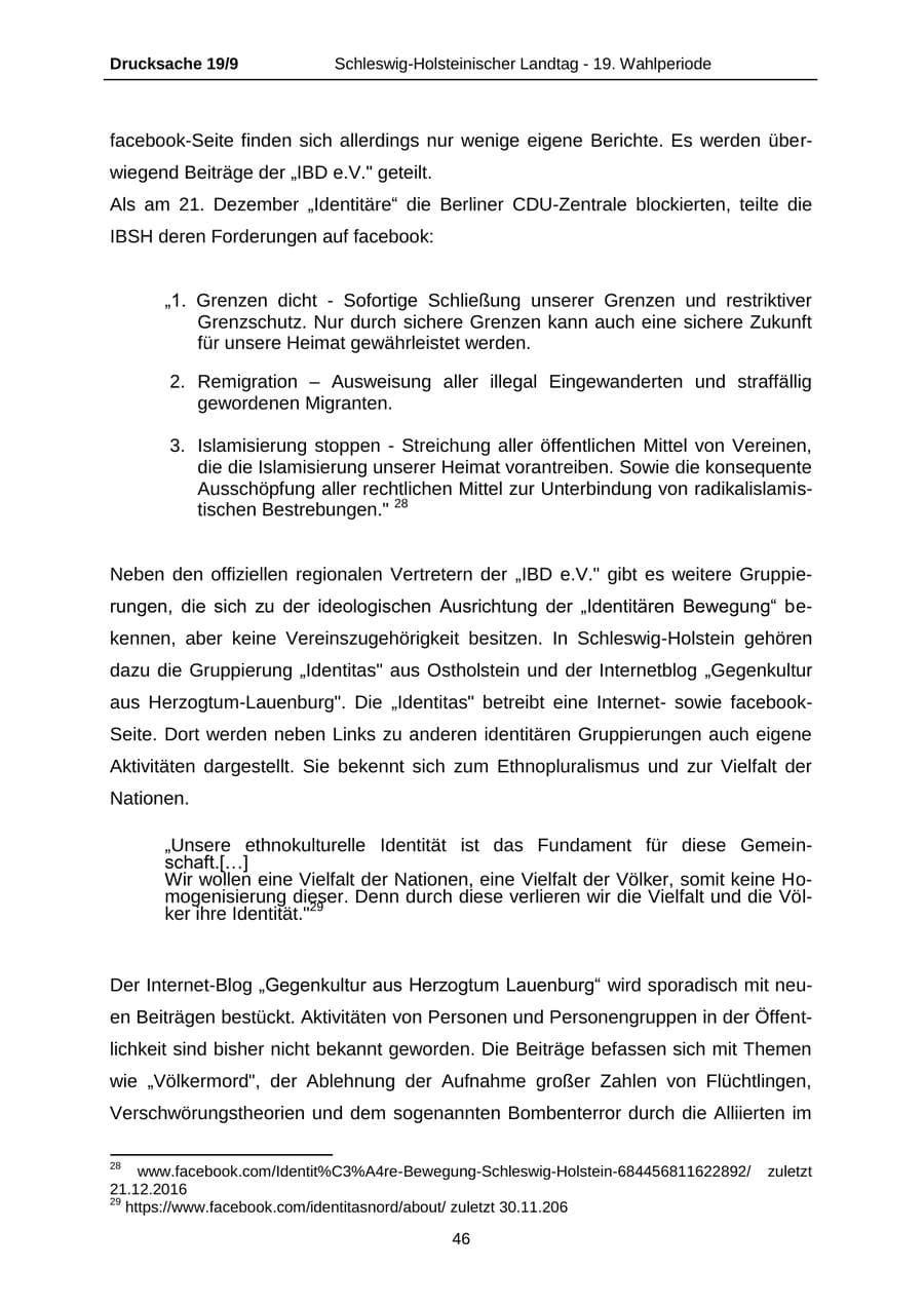 Seite 46 des Verfassungsschutzbericht 2016 Schleswig-Holstein