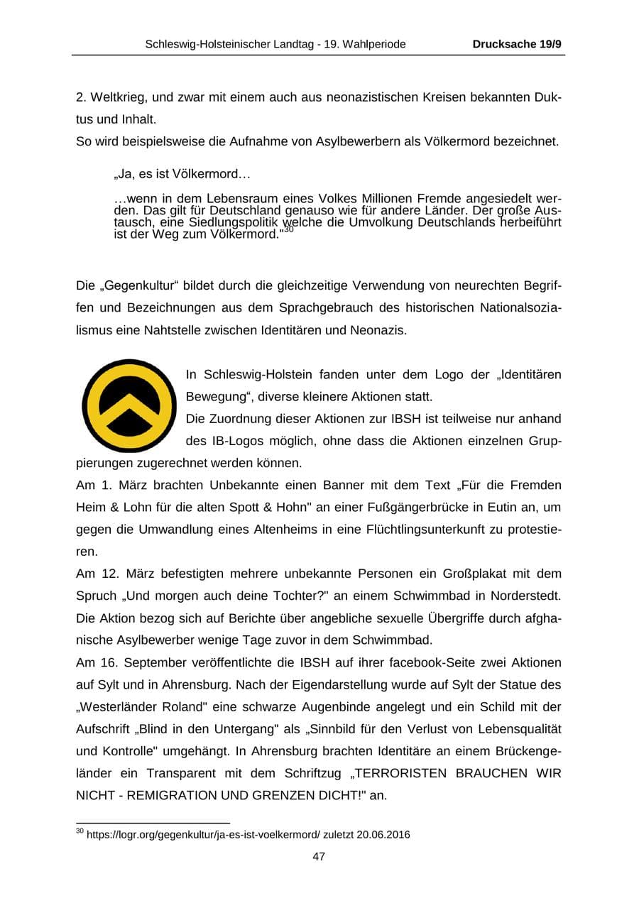 Seite 47 des Verfassungsschutzbericht 2016 Schleswig-Holstein