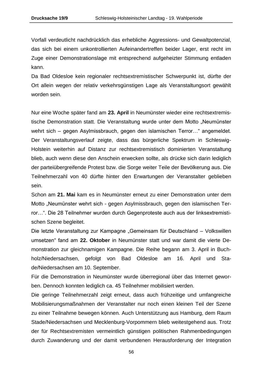 Seite 56 des Verfassungsschutzbericht 2016 Schleswig-Holstein
