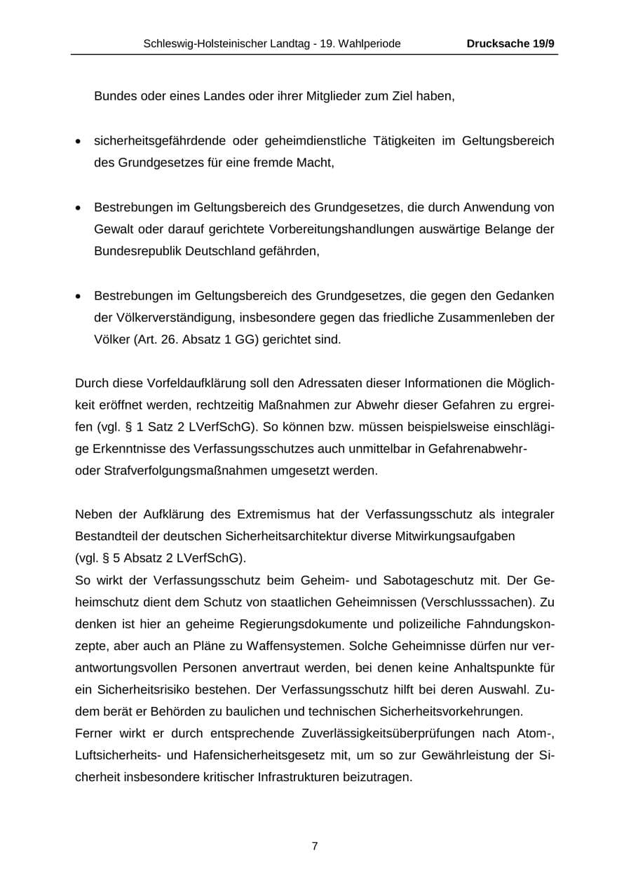 Seite 7 des Verfassungsschutzbericht 2016 Schleswig-Holstein