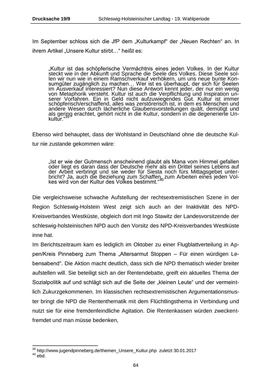 Seite 64 des Verfassungsschutzbericht 2016 Schleswig-Holstein