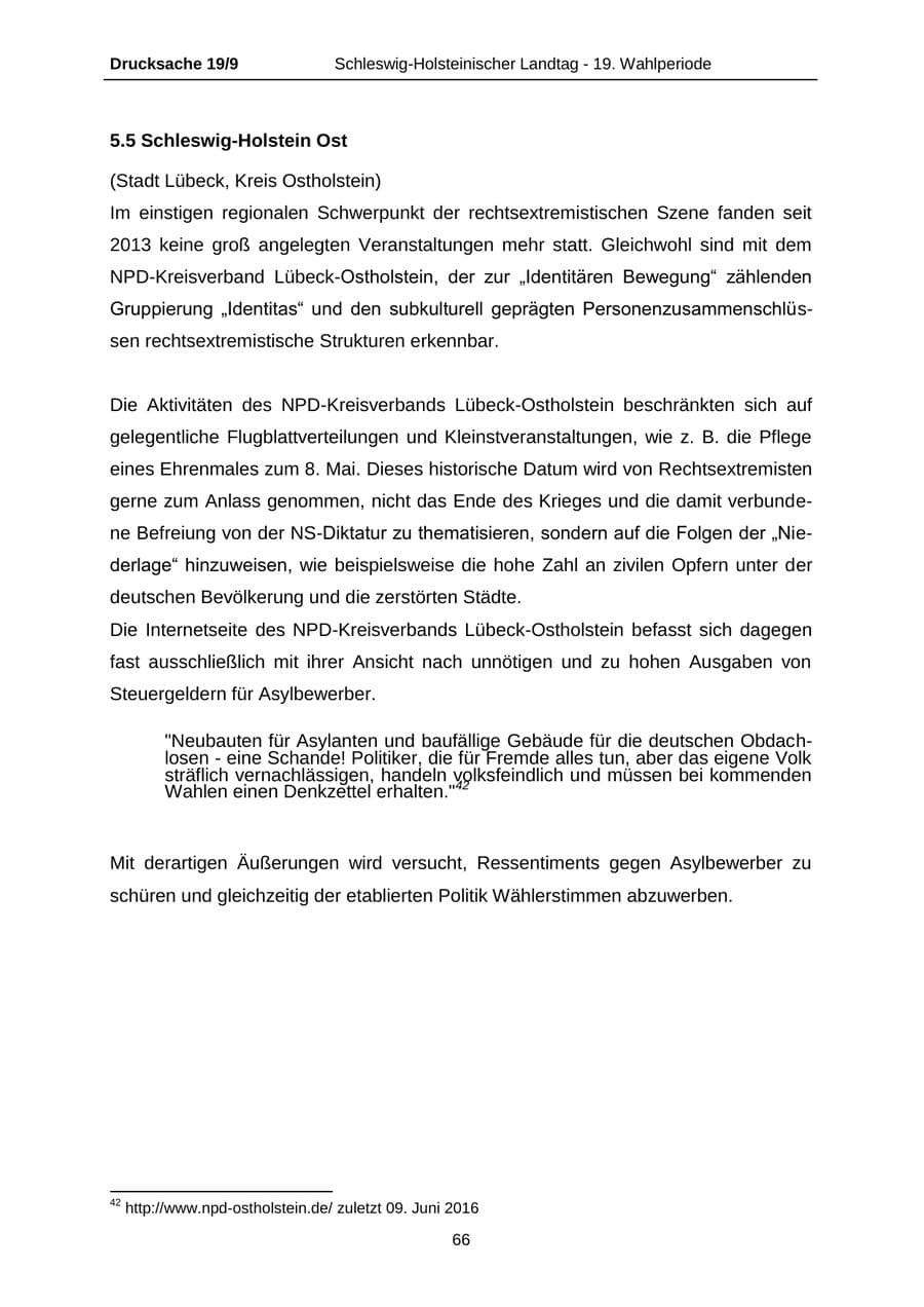 Seite 66 des Verfassungsschutzbericht 2016 Schleswig-Holstein