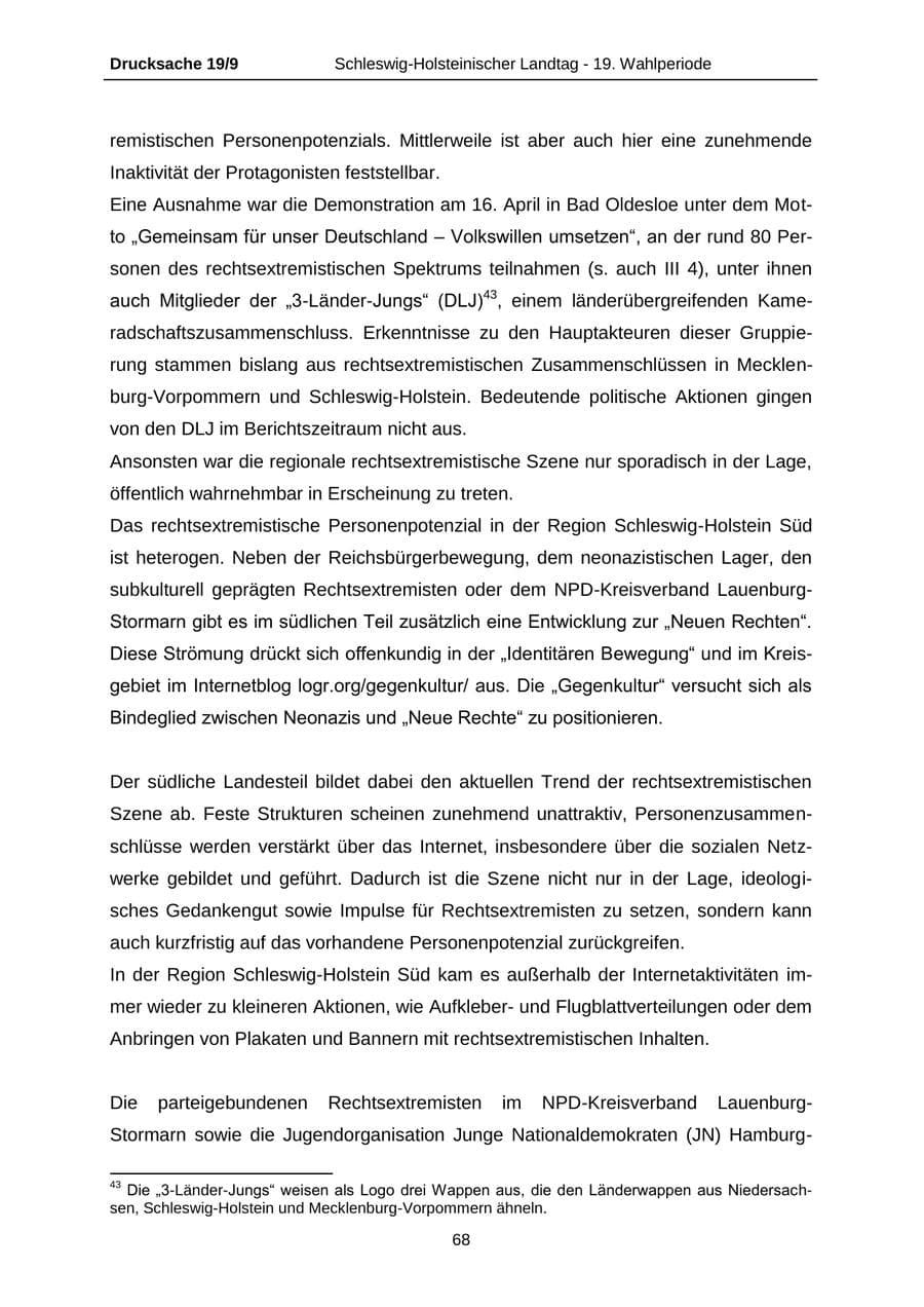 Seite 68 des Verfassungsschutzbericht 2016 Schleswig-Holstein