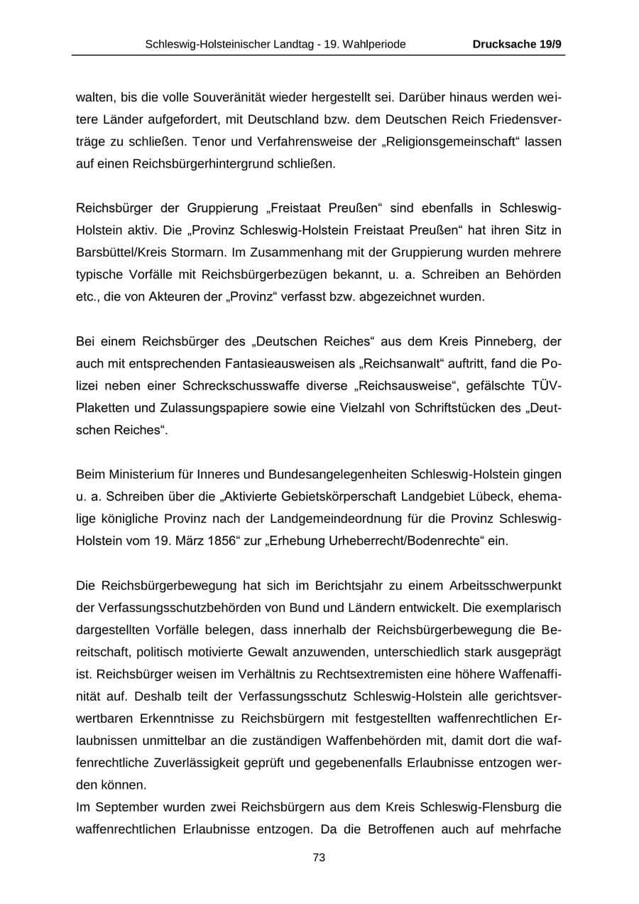 Seite 73 des Verfassungsschutzbericht 2016 Schleswig-Holstein