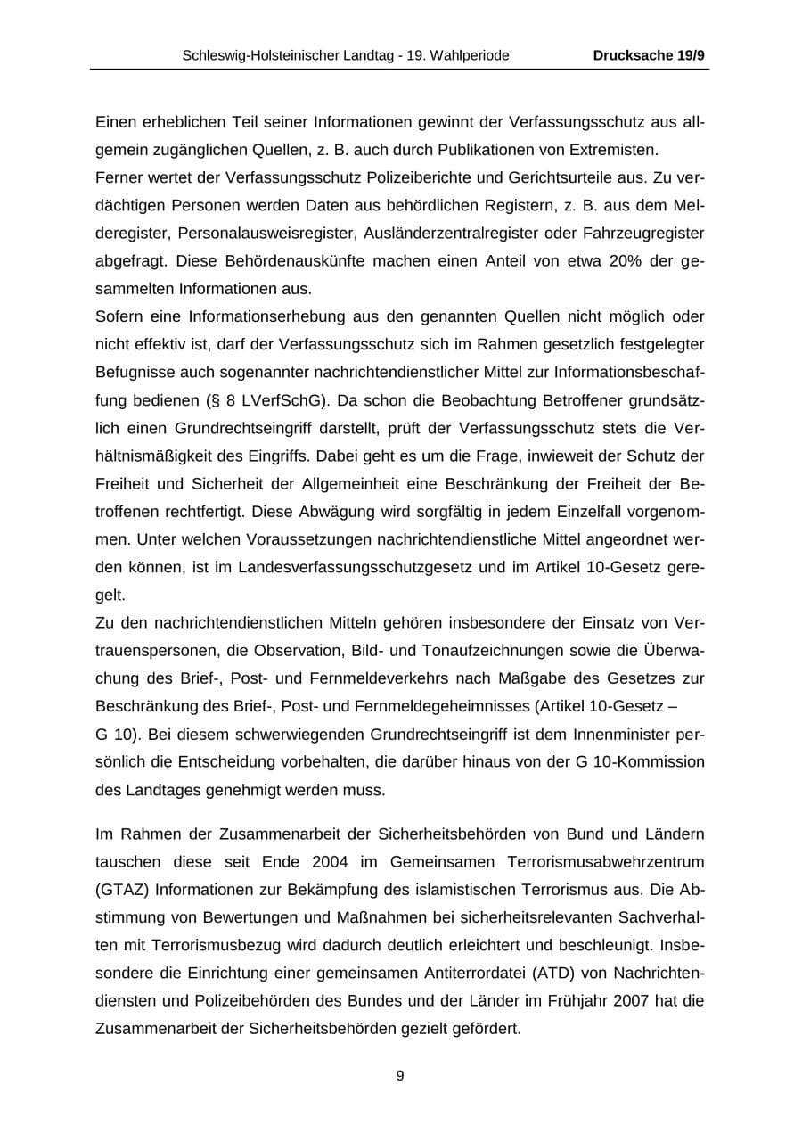 Seite 9 des Verfassungsschutzbericht 2016 Schleswig-Holstein