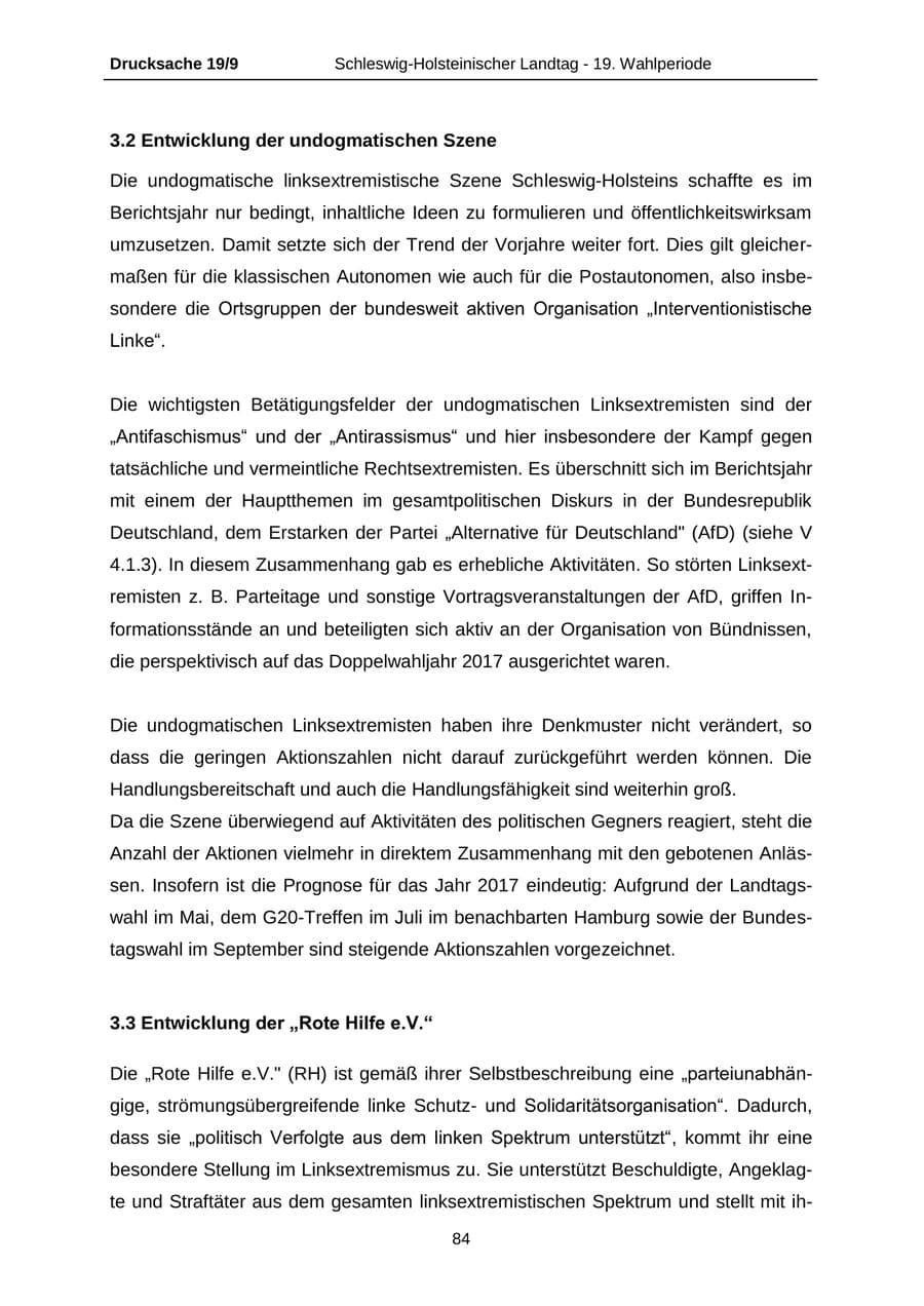 Seite 84 des Verfassungsschutzbericht 2016 Schleswig-Holstein