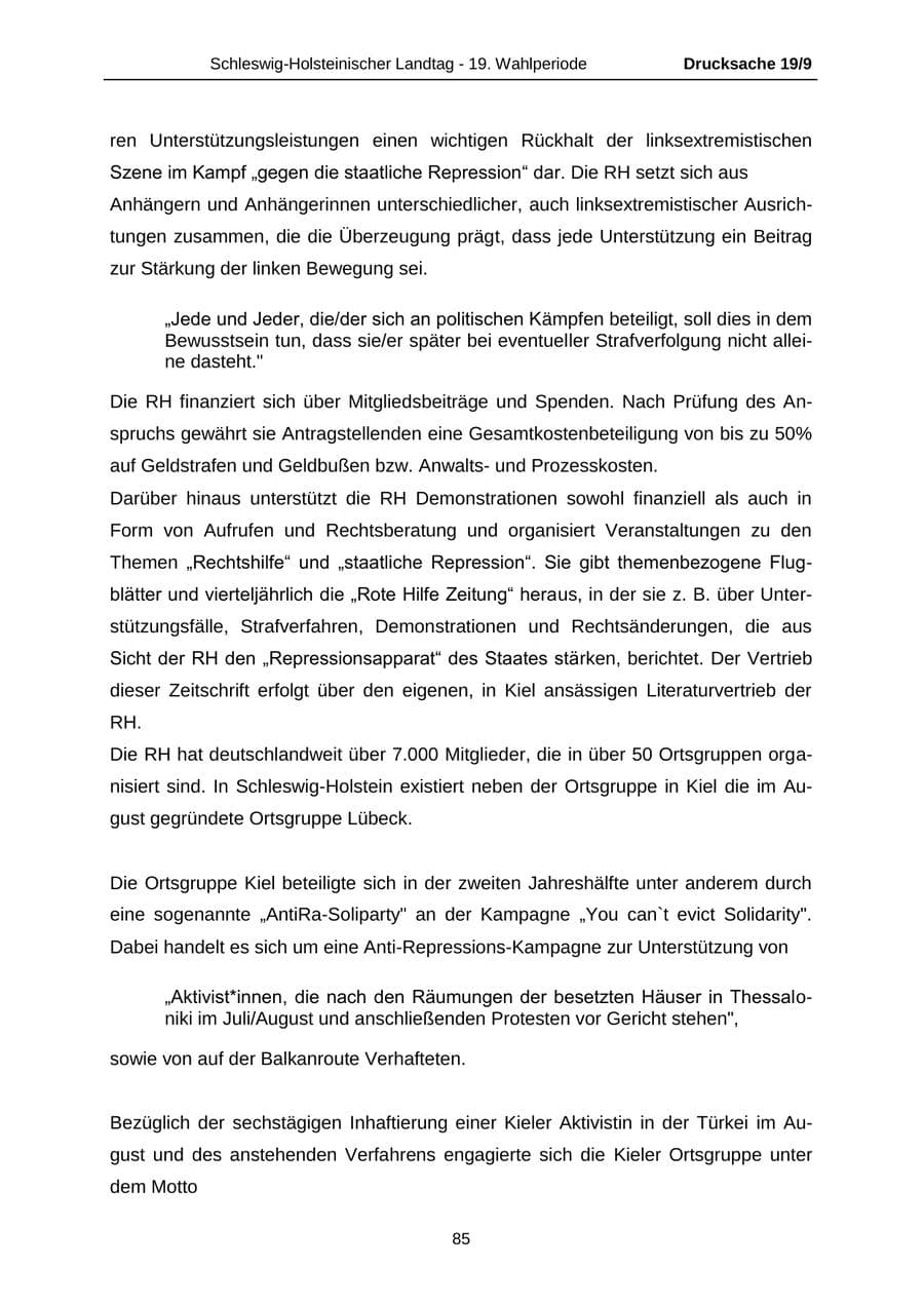 Seite 85 des Verfassungsschutzbericht 2016 Schleswig-Holstein