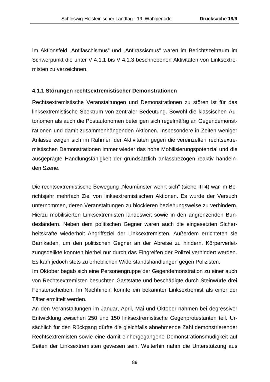 Seite 89 des Verfassungsschutzbericht 2016 Schleswig-Holstein