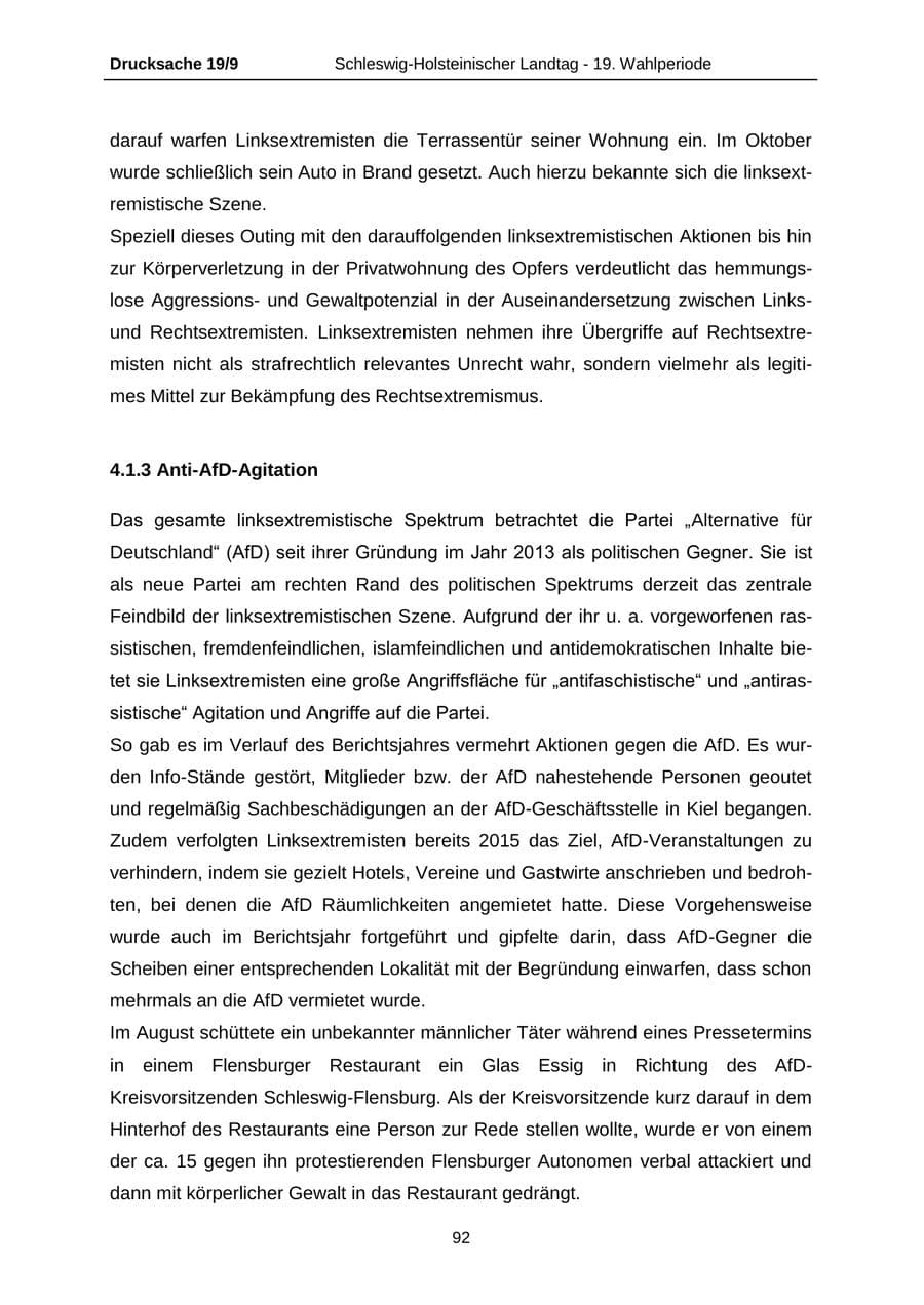 Seite 92 des Verfassungsschutzbericht 2016 Schleswig-Holstein