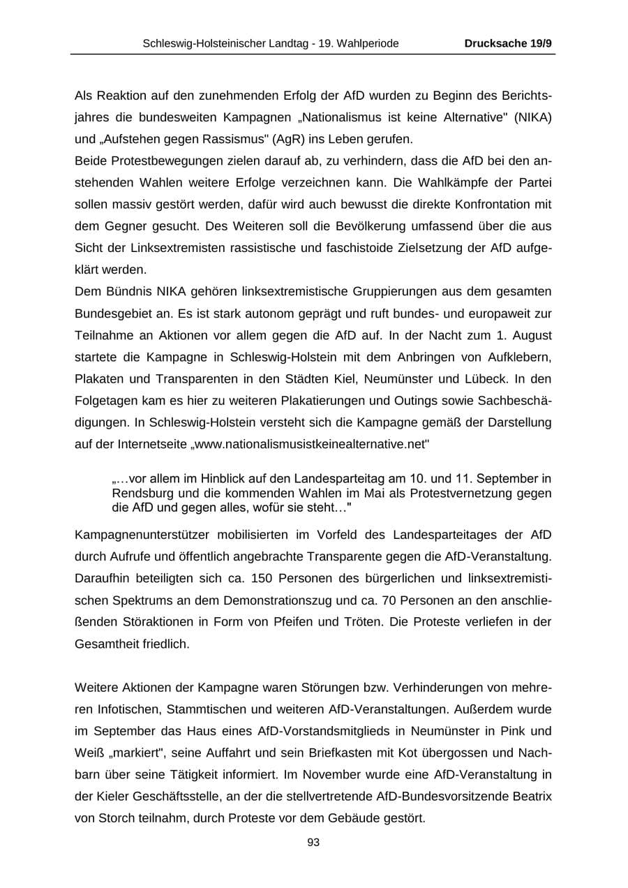 Seite 93 des Verfassungsschutzbericht 2016 Schleswig-Holstein