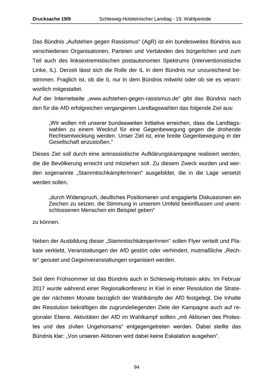 Seite 94 des Verfassungsschutzbericht 2016 Schleswig-Holstein