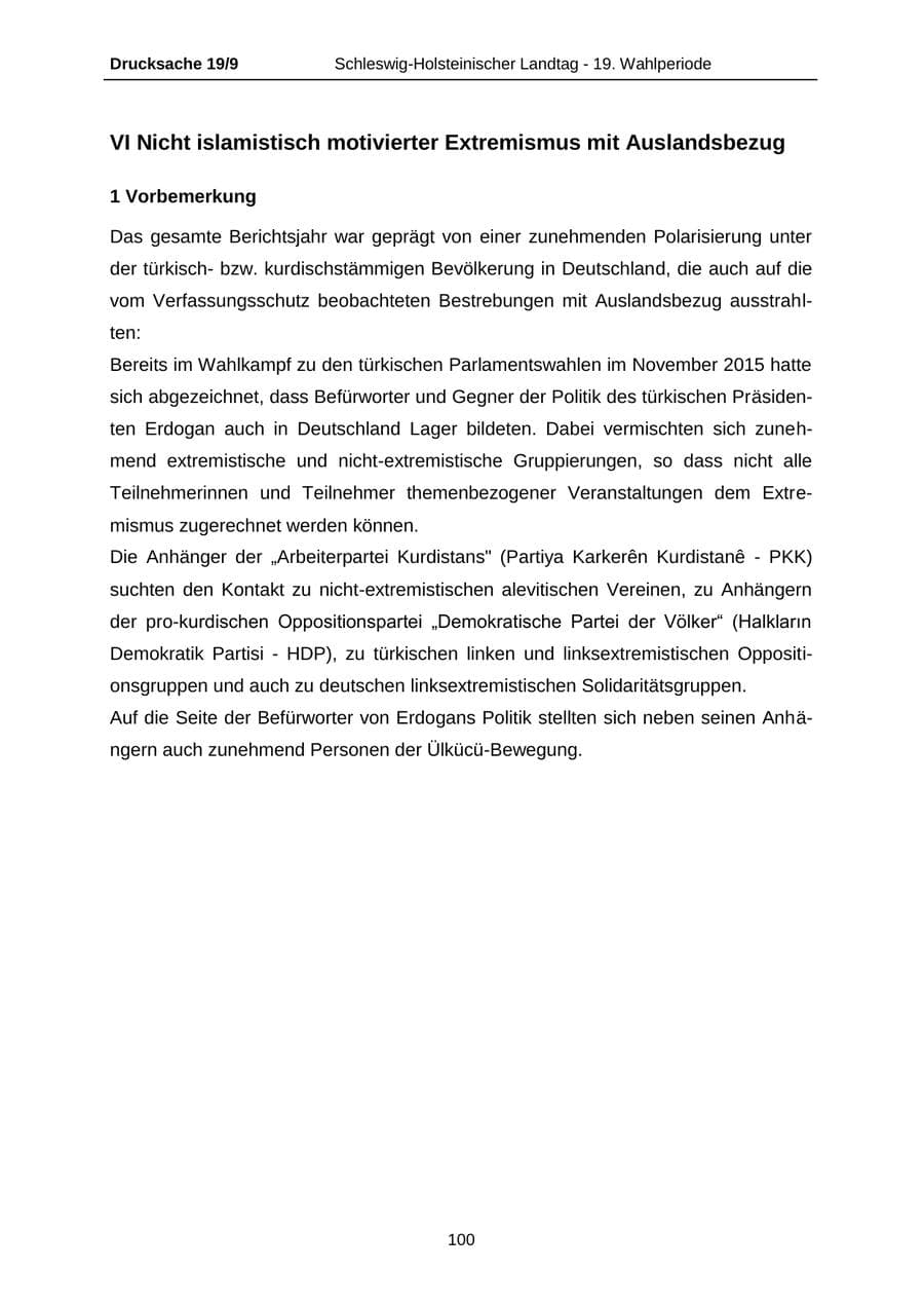 Seite 100 des Verfassungsschutzbericht 2016 Schleswig-Holstein
