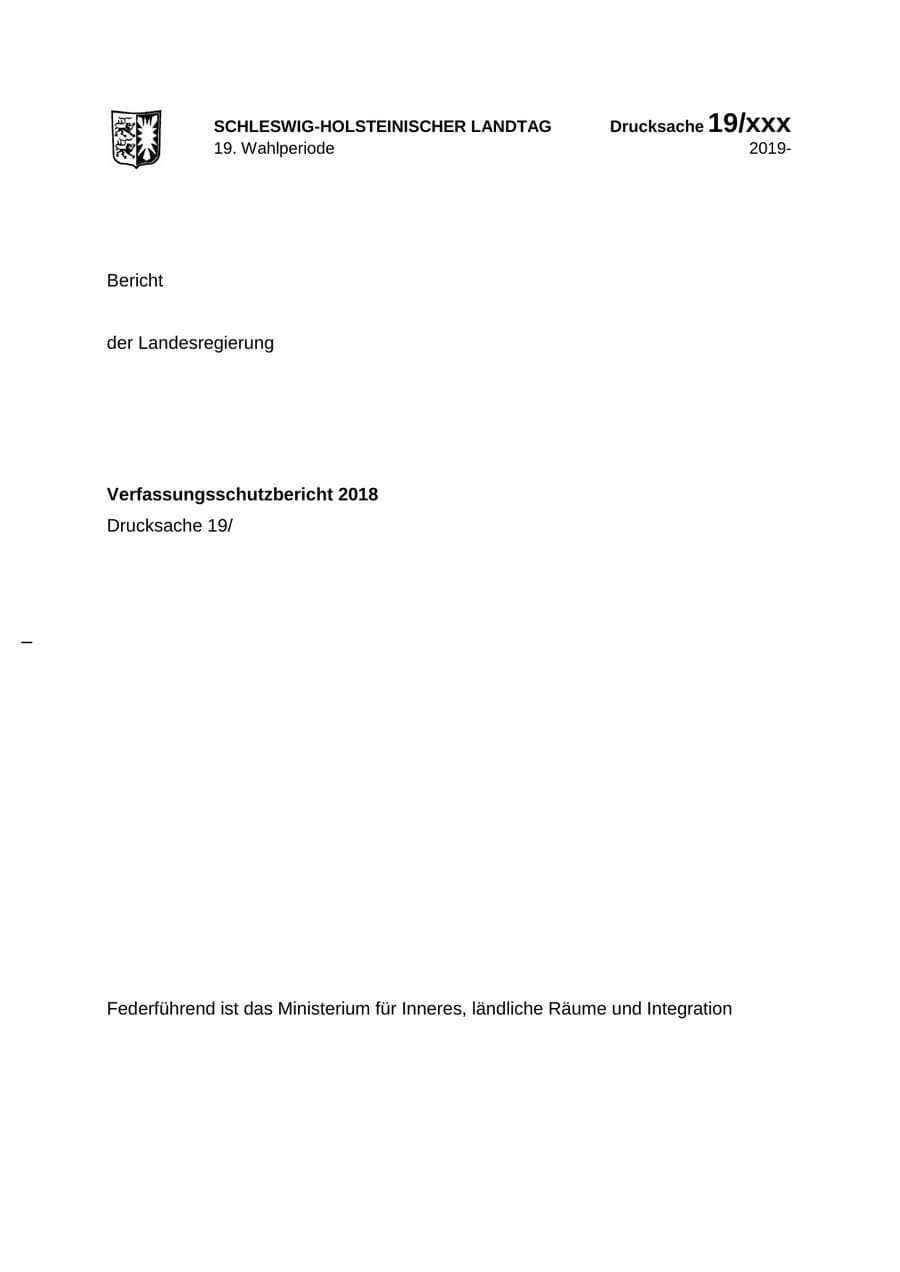 Seite 1 des Verfassungsschutzbericht 2018 Schleswig-Holstein