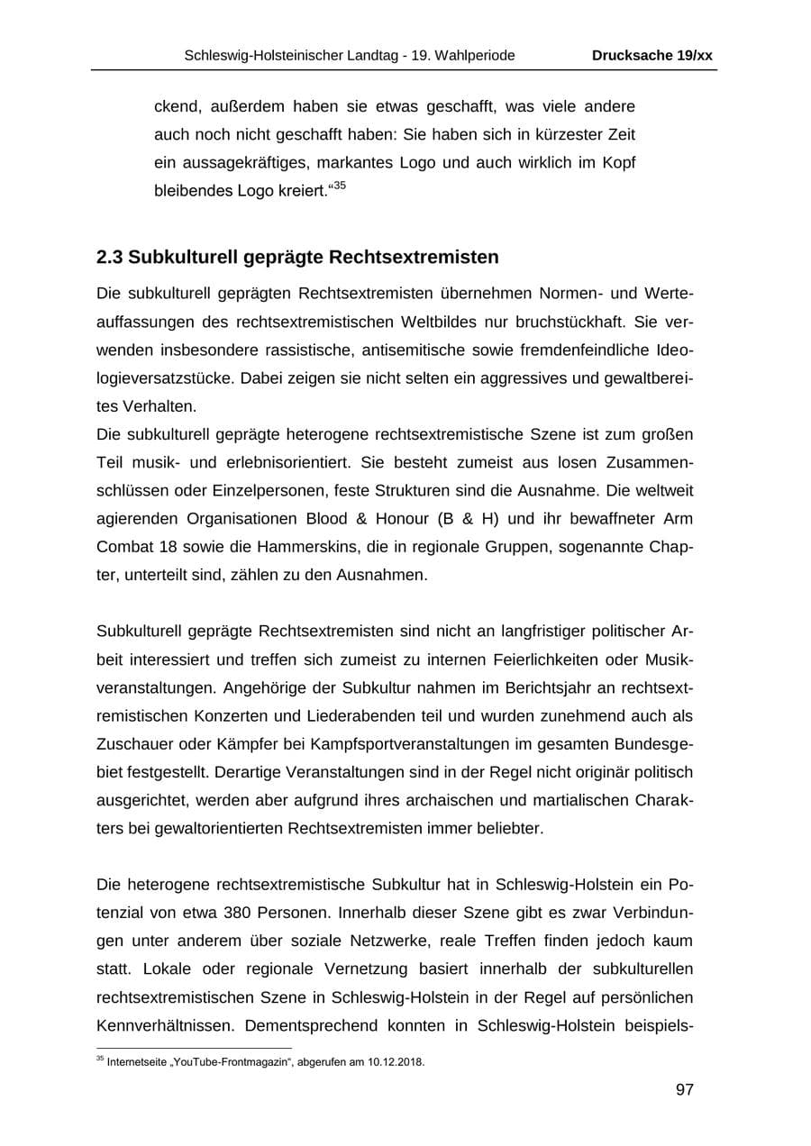 Seite 109 des Verfassungsschutzbericht 2018 Schleswig-Holstein