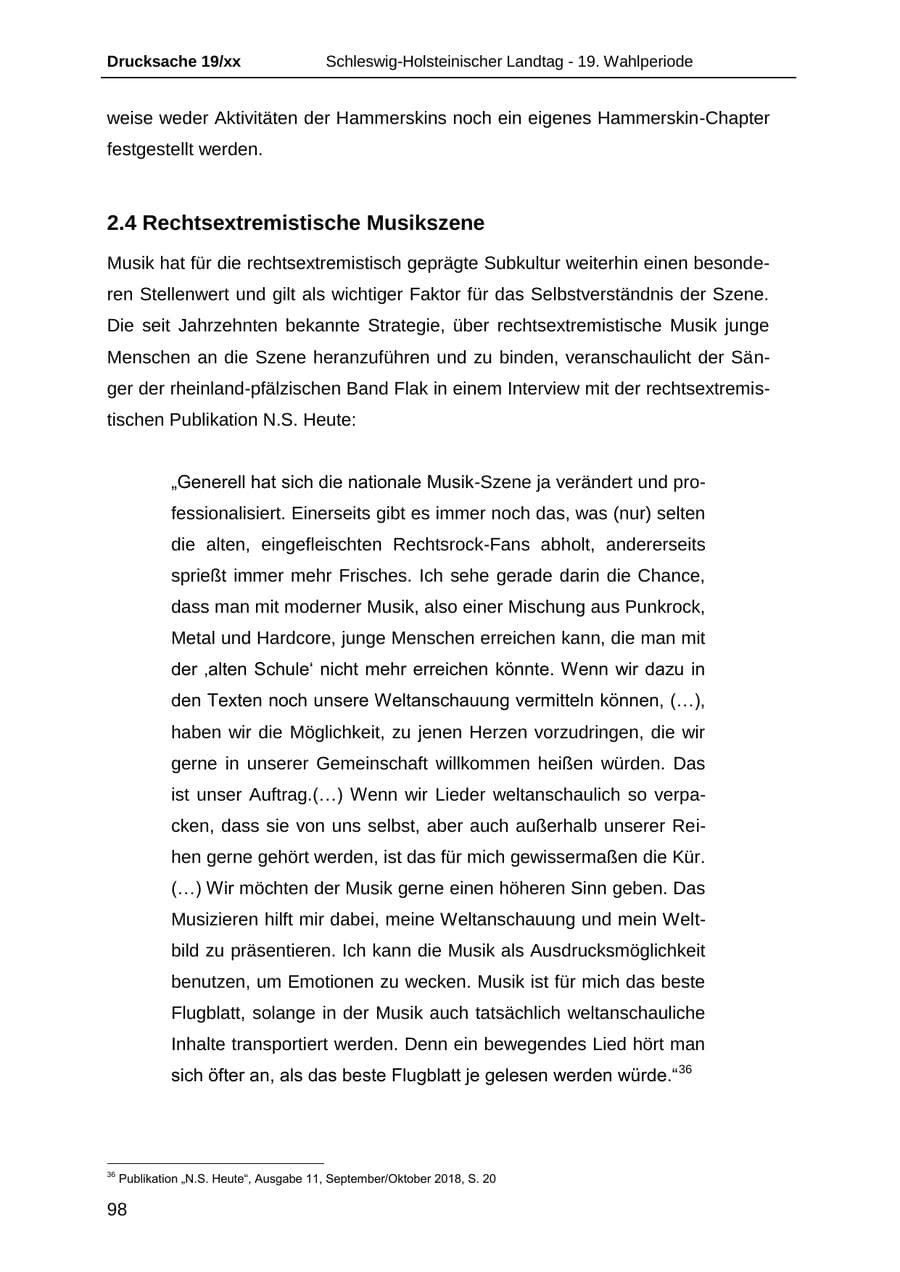 Seite 110 des Verfassungsschutzbericht 2018 Schleswig-Holstein
