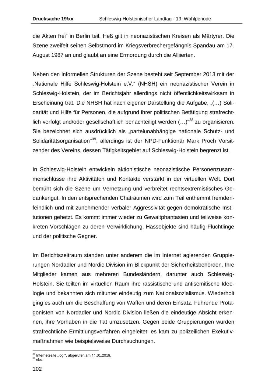 Seite 114 des Verfassungsschutzbericht 2018 Schleswig-Holstein