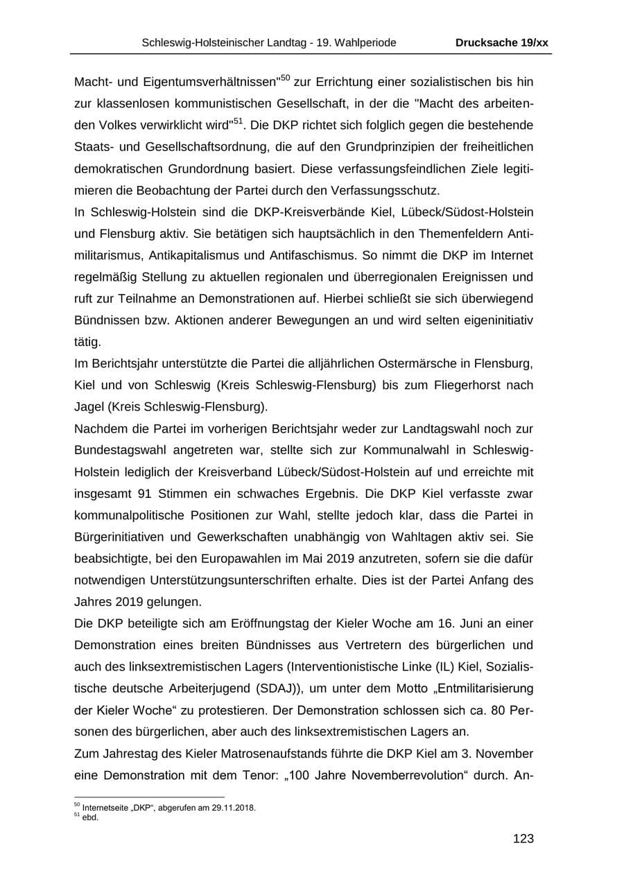 Seite 135 des Verfassungsschutzbericht 2018 Schleswig-Holstein