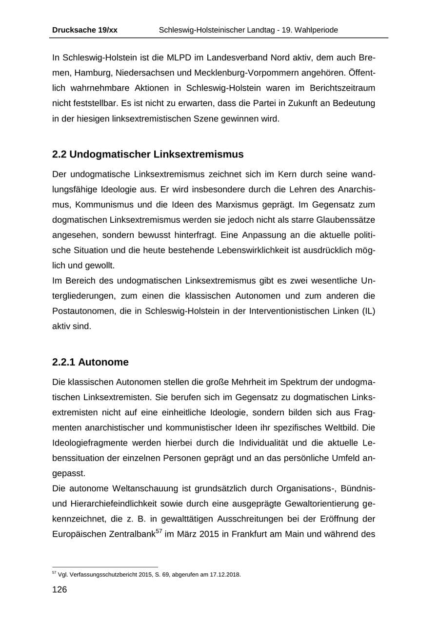 Seite 138 des Verfassungsschutzbericht 2018 Schleswig-Holstein
