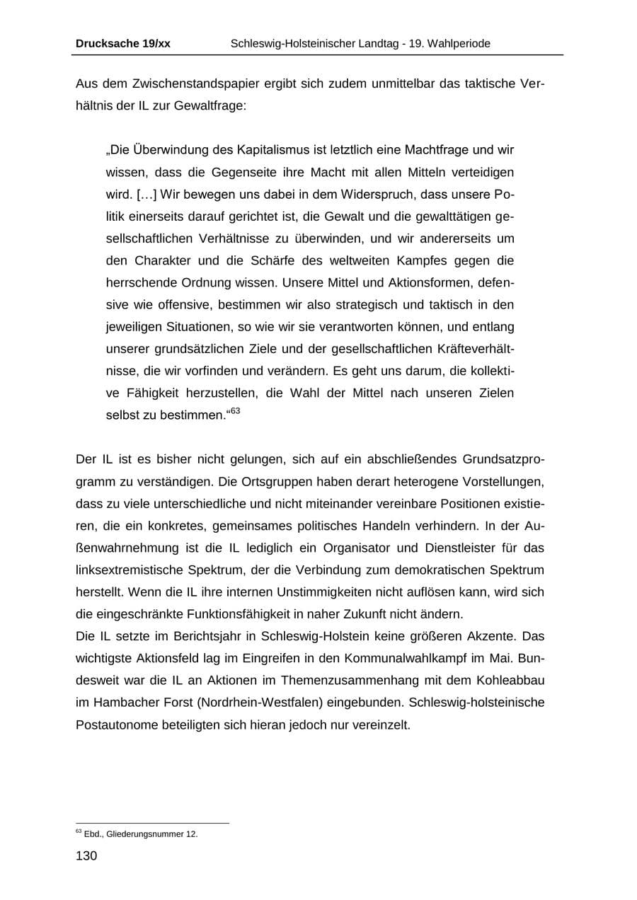 Seite 142 des Verfassungsschutzbericht 2018 Schleswig-Holstein