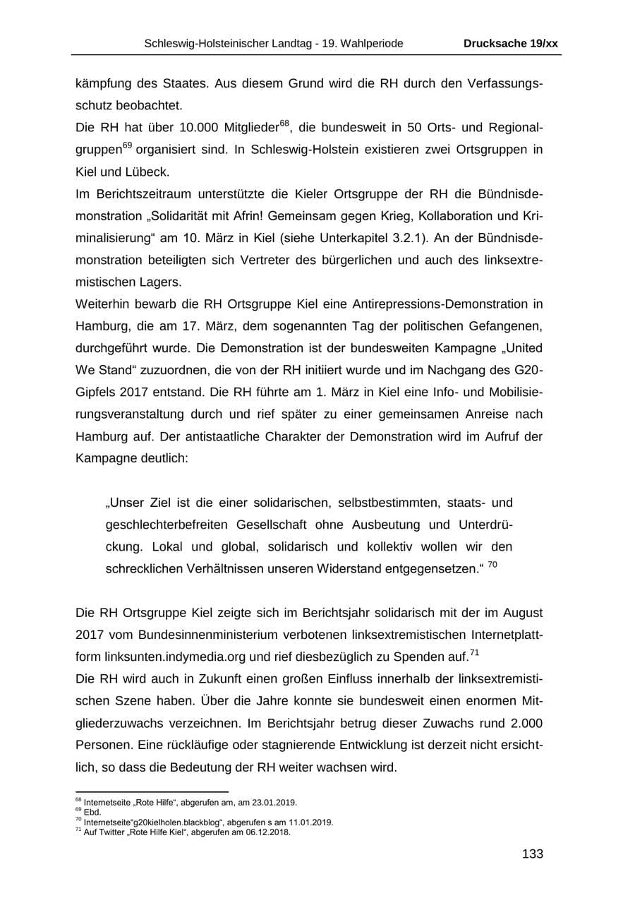 Seite 145 des Verfassungsschutzbericht 2018 Schleswig-Holstein