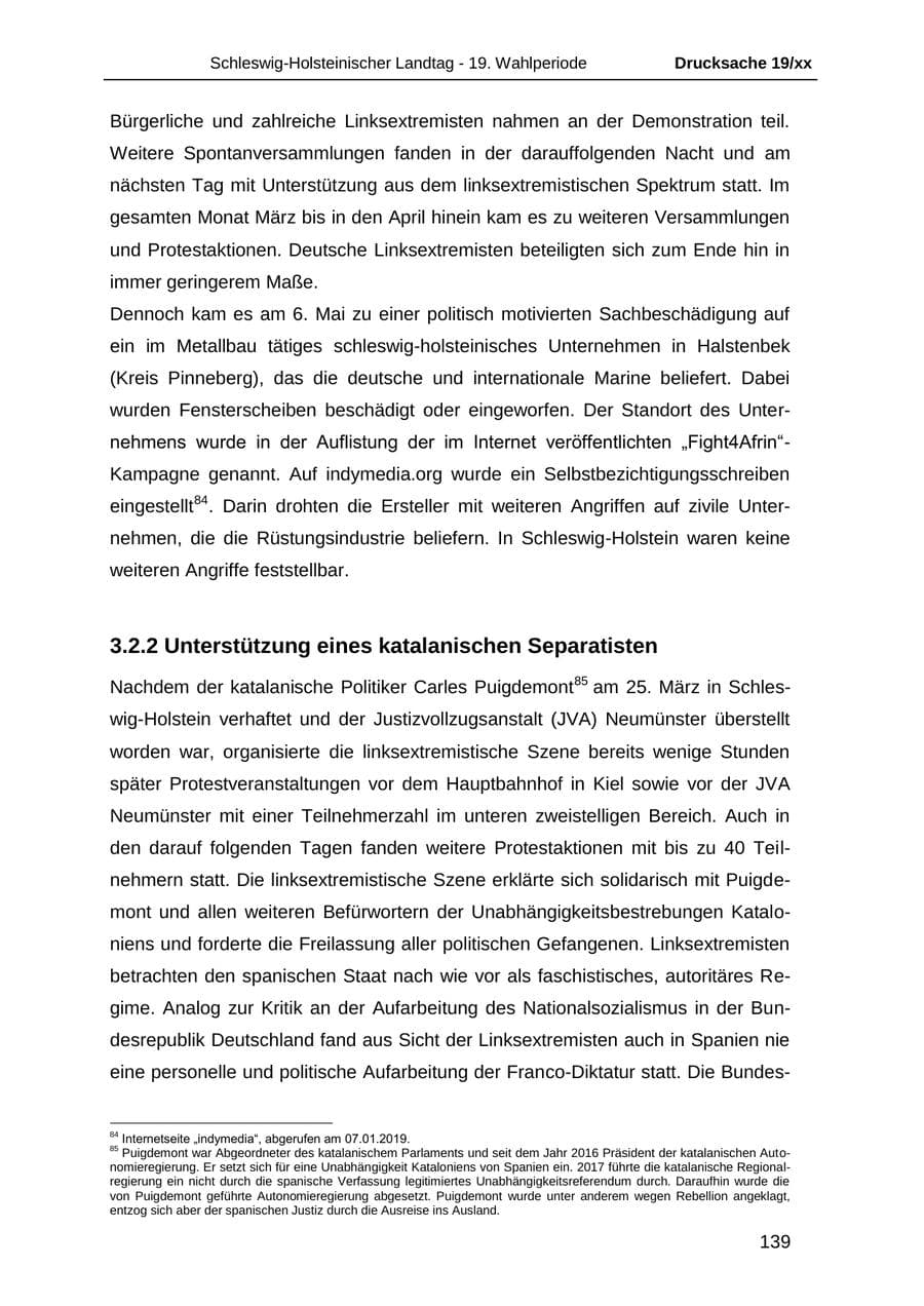 Seite 151 des Verfassungsschutzbericht 2018 Schleswig-Holstein