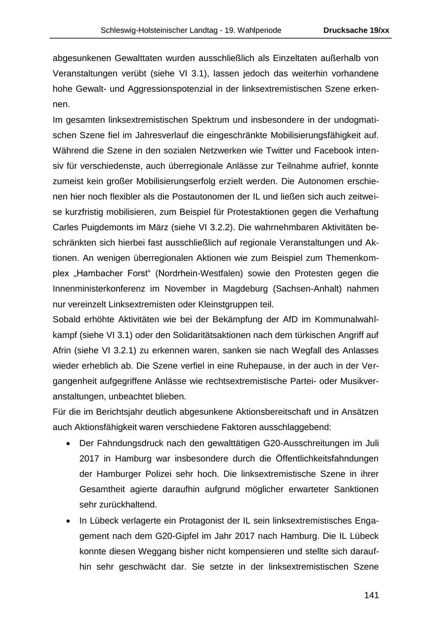 Seite 153 des Verfassungsschutzbericht 2018 Schleswig-Holstein