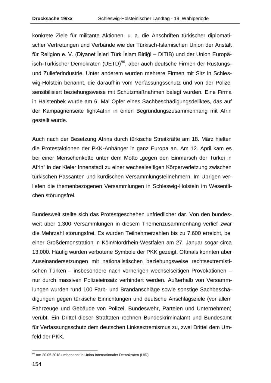 Seite 166 des Verfassungsschutzbericht 2018 Schleswig-Holstein