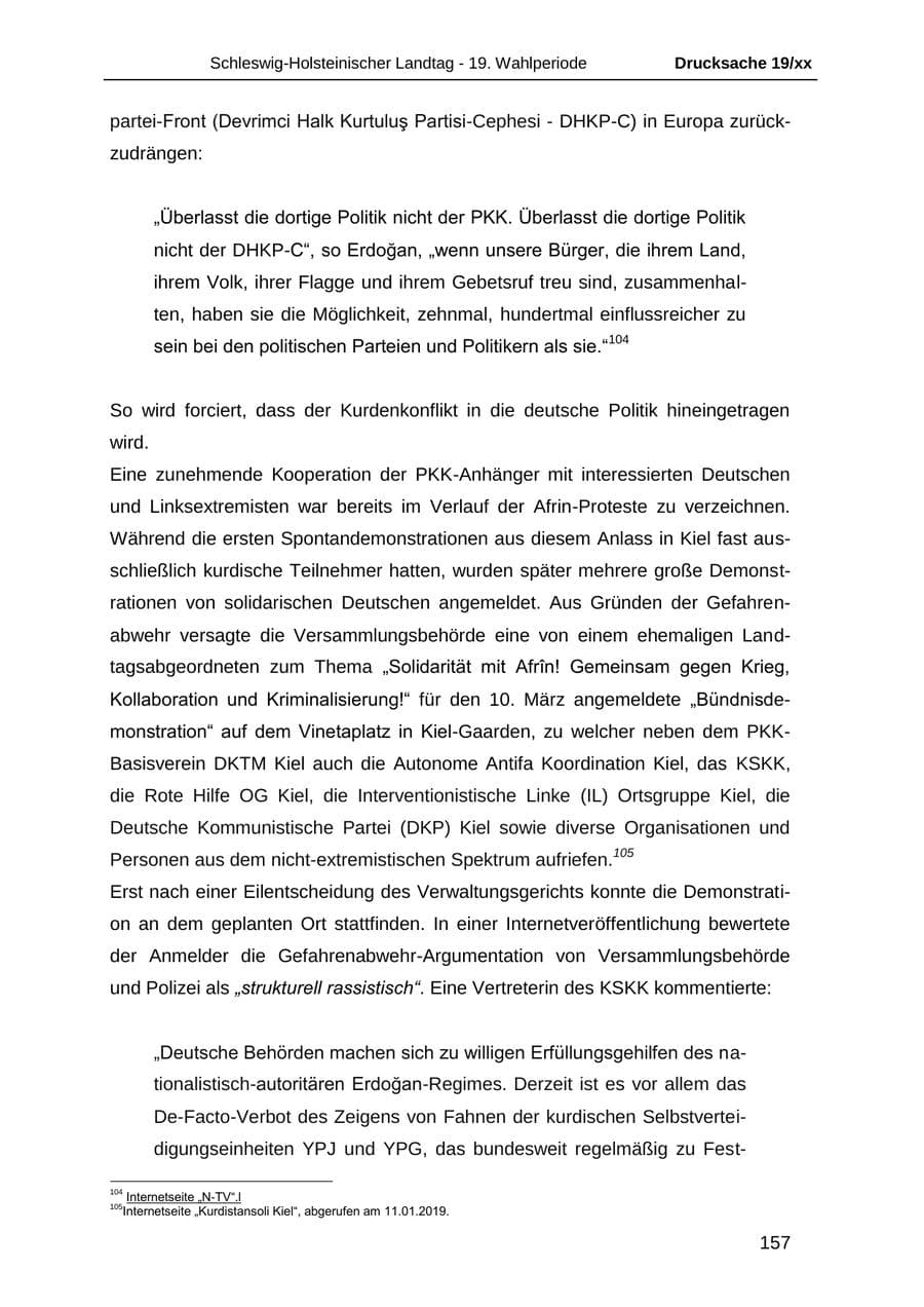 Seite 169 des Verfassungsschutzbericht 2018 Schleswig-Holstein
