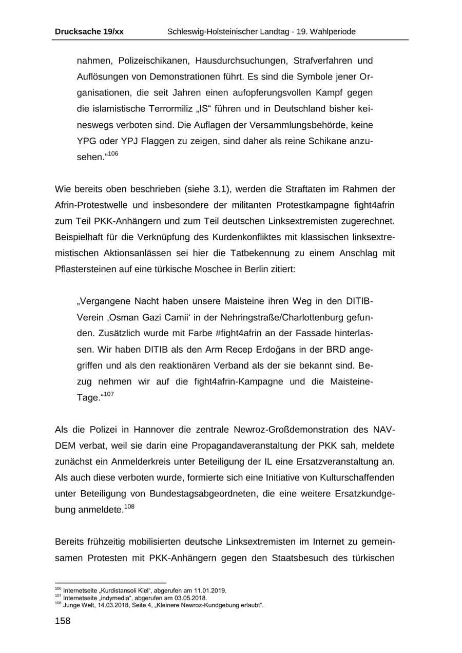 Seite 170 des Verfassungsschutzbericht 2018 Schleswig-Holstein