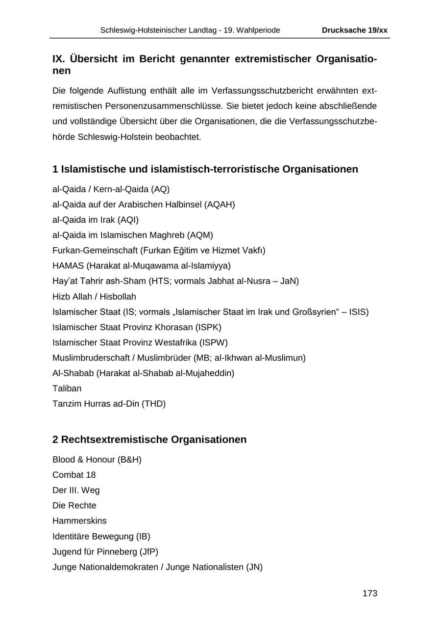 Seite 185 des Verfassungsschutzbericht 2018 Schleswig-Holstein
