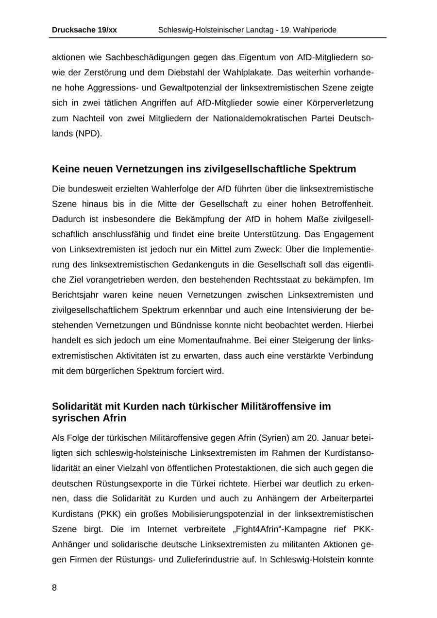 Seite 20 des Verfassungsschutzbericht 2018 Schleswig-Holstein