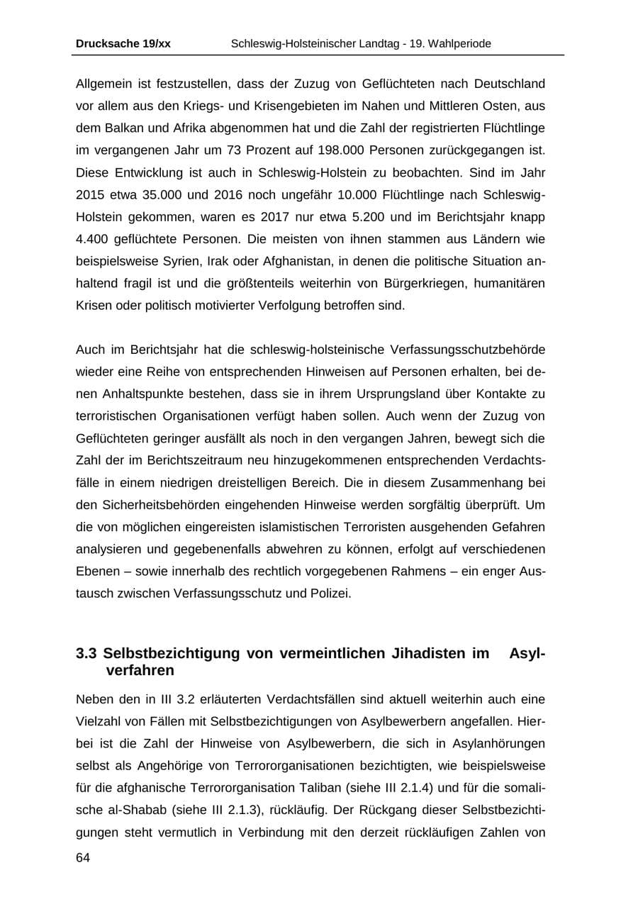 Seite 76 des Verfassungsschutzbericht 2018 Schleswig-Holstein
