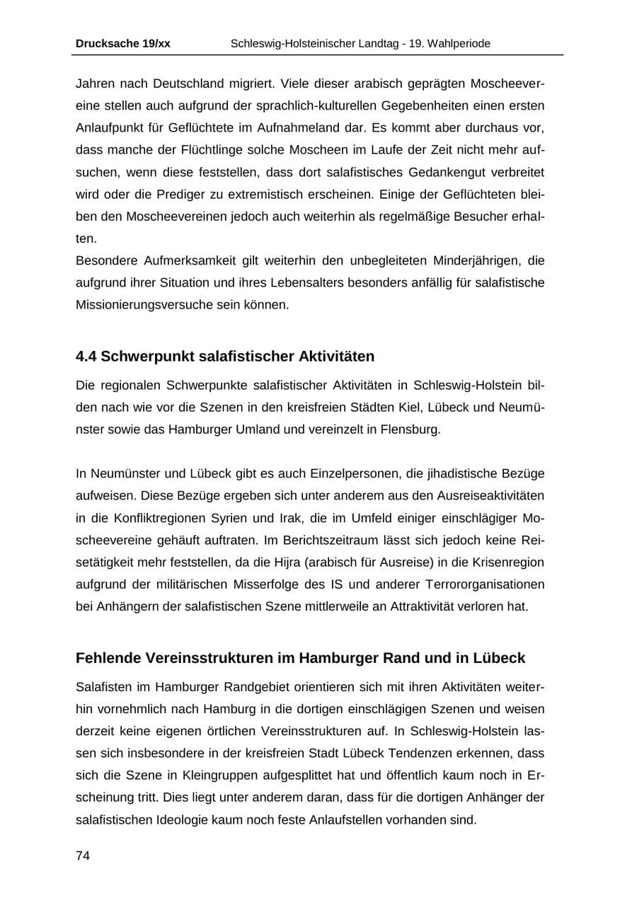 Seite 86 des Verfassungsschutzbericht 2018 Schleswig-Holstein