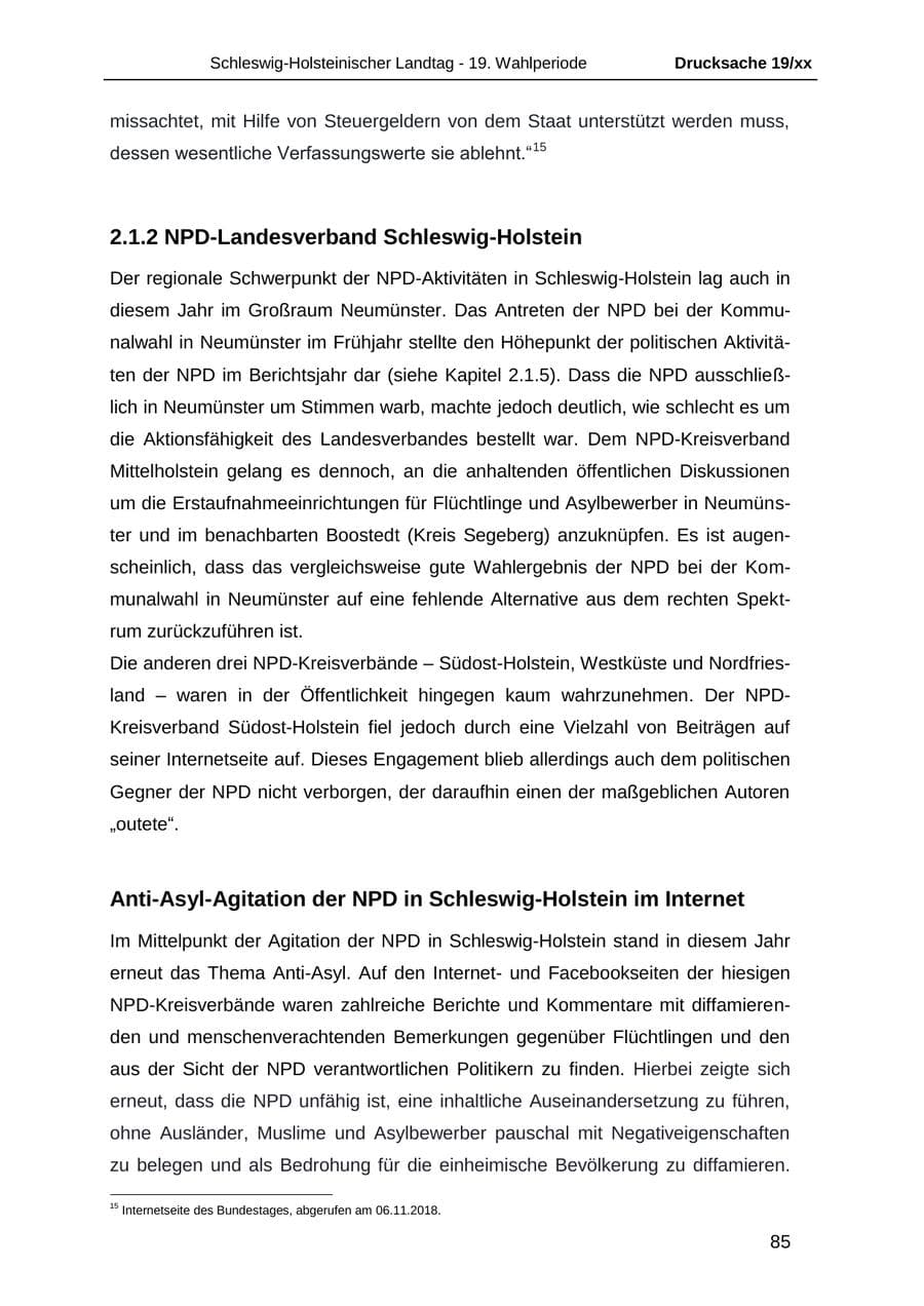 Seite 97 des Verfassungsschutzbericht 2018 Schleswig-Holstein