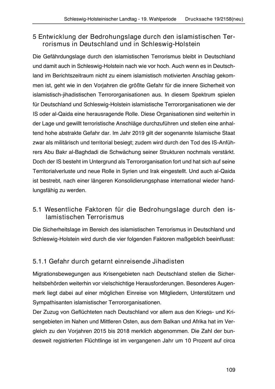 Seite 123 des Verfassungsschutzbericht 2019 Schleswig-Holstein