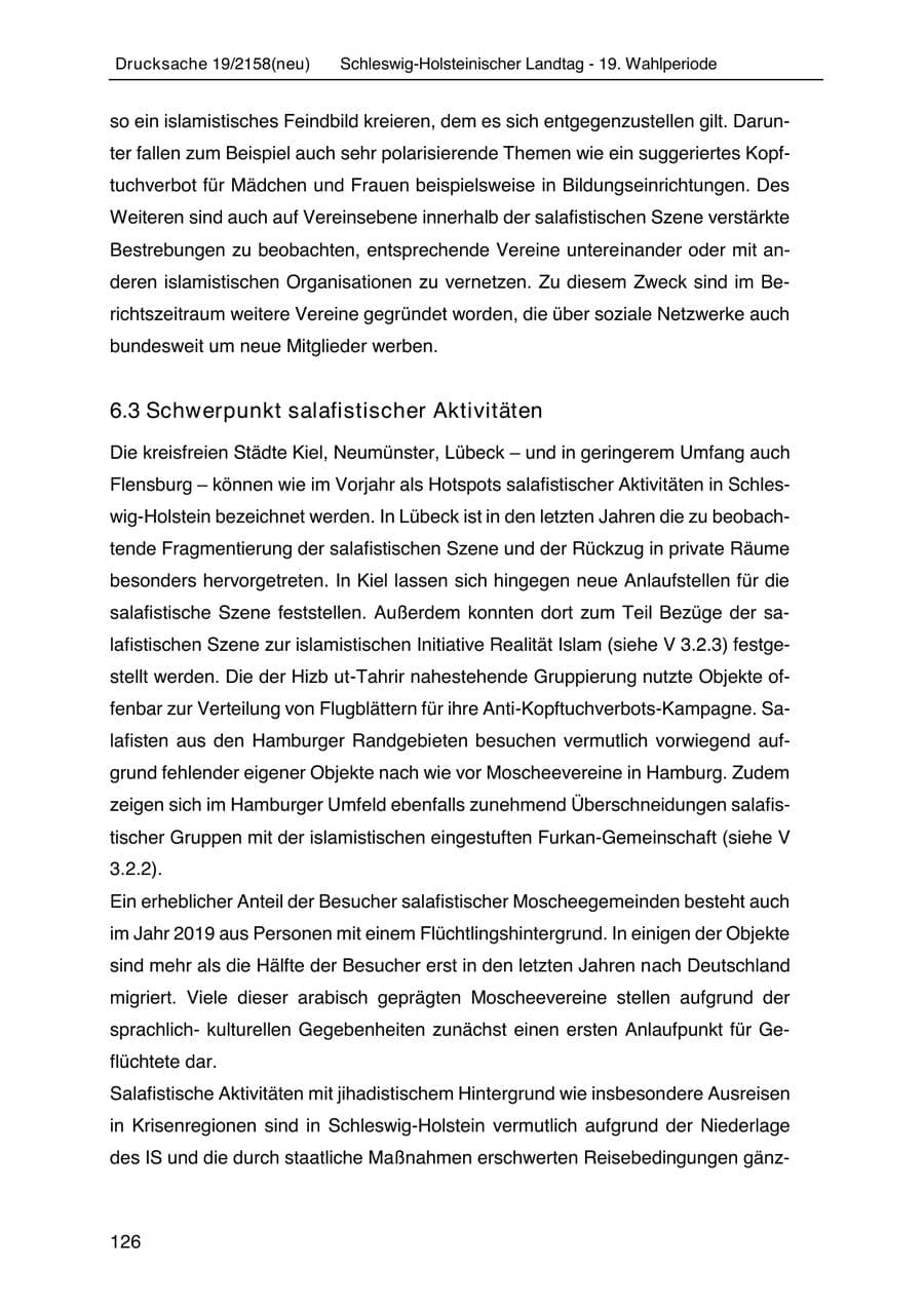 Seite 140 des Verfassungsschutzbericht 2019 Schleswig-Holstein