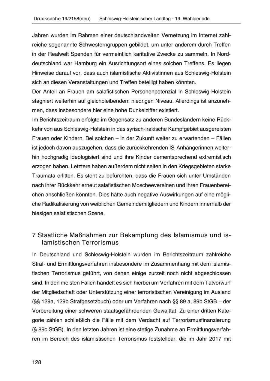 Seite 142 des Verfassungsschutzbericht 2019 Schleswig-Holstein