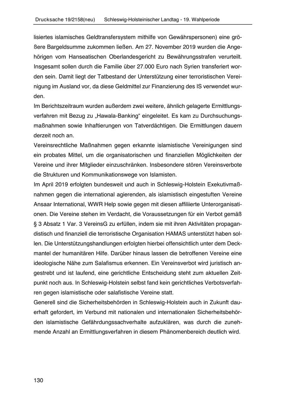 Seite 144 des Verfassungsschutzbericht 2019 Schleswig-Holstein