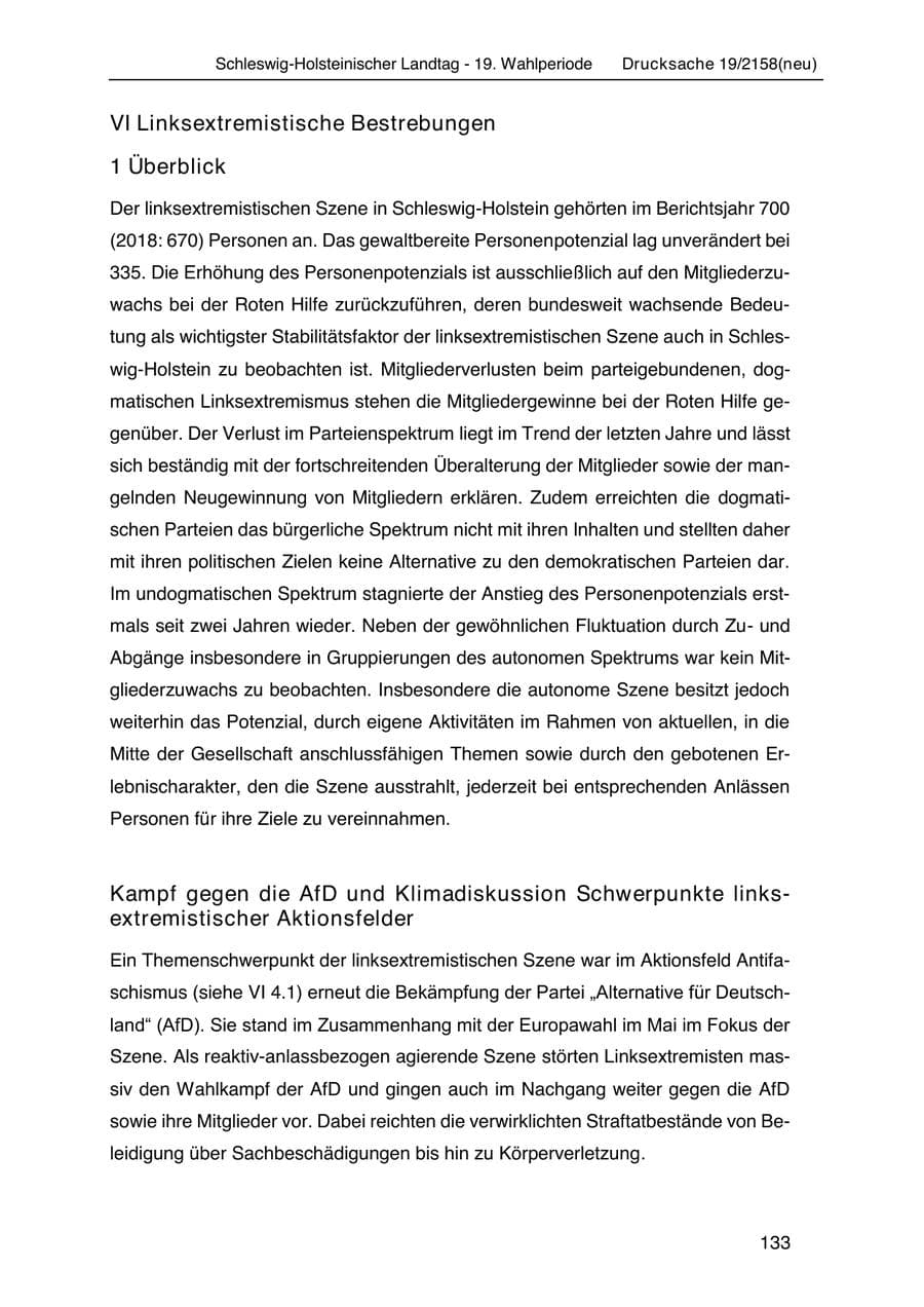 Seite 147 des Verfassungsschutzbericht 2019 Schleswig-Holstein